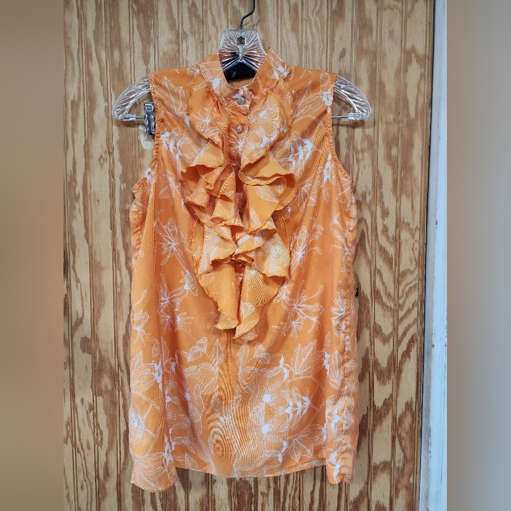 Madderson London Orange Floral Ruffle Blouse
